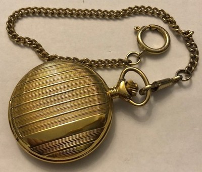 Taschenuhr mit Kette Datum Mondfase Goldfarben (Batterie V371) Funtionsfahig