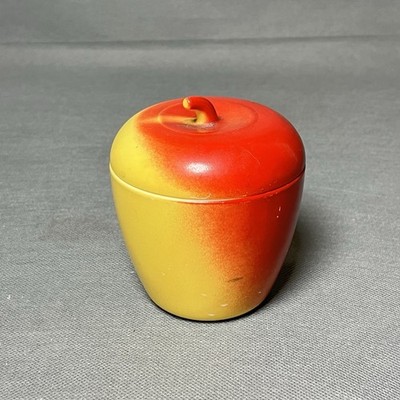 Vintage Apple Jar Hazel Atlas Milk Glass Red Yellow Apple Jam Jelly Jar w/Lid
