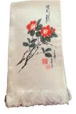 VTG Asian Flower Floral Silk Textile Hand painted / stamped Scarf Wrap 14  x 55"