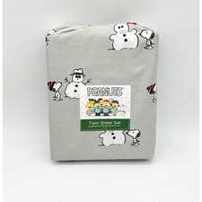 Peanuts Snoopy Snowman Winter Christmas Sheet Set Twin Size Sheets NEW