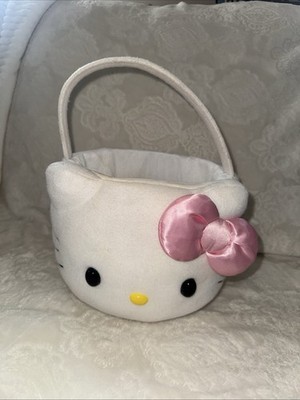Hello Kitty Sanrio Basket Easter Halloween Bucket White/Pink Bow Plush