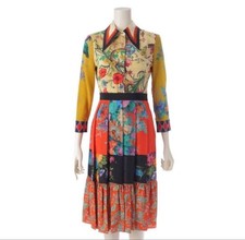 GUCCI Shirt Dress Size 36 Floral Print Silk Multicolor 103 cm Length