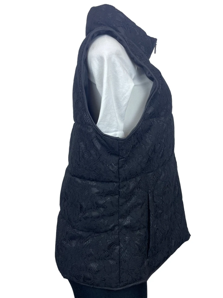 女式黑色蕾丝松饼背心,拉链闭合,高领新品 — 第 3/4 张图片