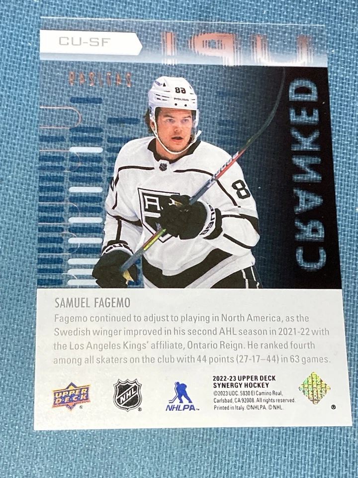E703 /249 2022-23 Upper Deck Synergy Cranked Up Blue  Samuel Fagemo #CU-SF RC - Image 2 of 2