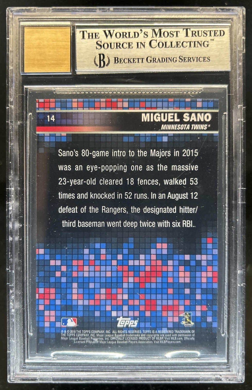2017 Topps Archives Miguel Sano Marketside Rookie Auto RC #1/1 Twins BGS 8.5/10 view 2
