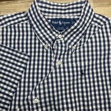 Ralph Lauren Blake XL Button Down Shirt Navy White Gingham Check Short Sleeve
