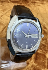 Rear Seiko 7006 Automatic dark blue dial 19 Jewels Japan leather strap day/date