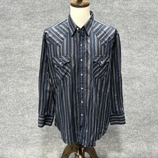 Plains Western Wear Shirt Mens XL Blue Striped Pearl Snap Western Rodeo Cowboy
