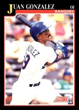 Juan Gonzalez 1991 Score #805 Texas Rangers FREE SHIPPING AutographDen