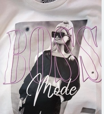 Barbie Boss Mode Girls XL White Pink Graphic T-Shirt Cotton Blend Short Sleeve
