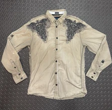 Roar Signature Mens Black Button Down Long Sleeve Embroidered Size L