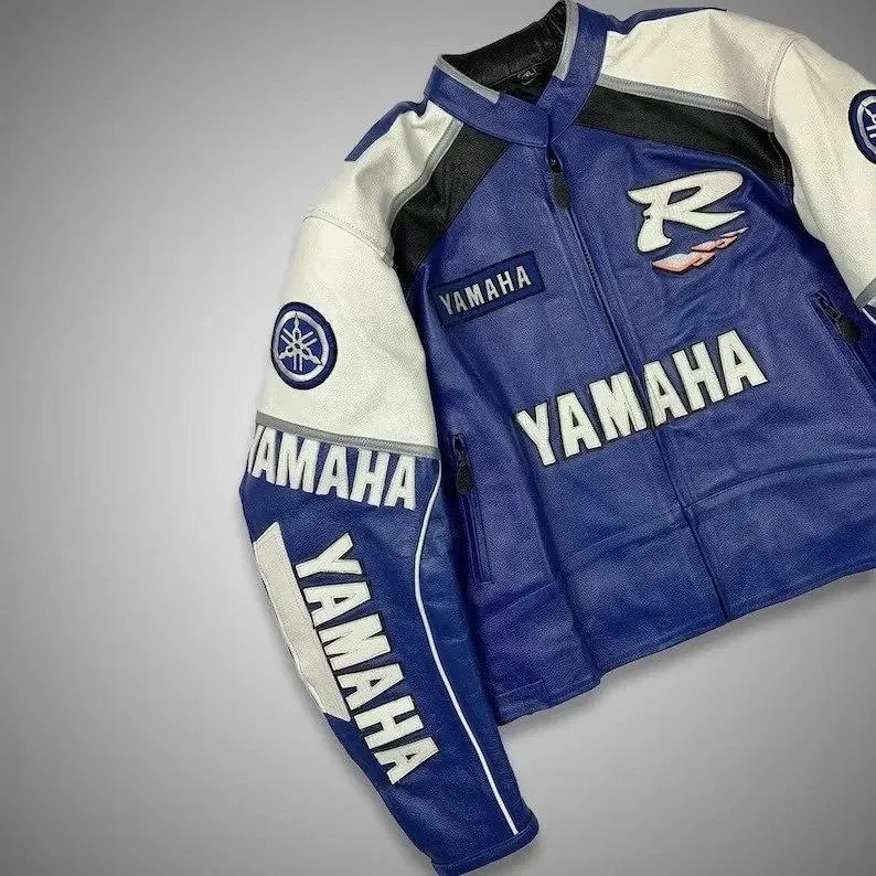 YAMAHA Racing Leather Jacket Handmade Vintage Motorcycle Biker Cowhide R1 Jacket - Image 3 of 4