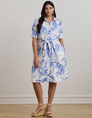 $195Lauren Ralph Lauren Women's Plus Size Paisley Tie-Front Linen Shirtdress 22W