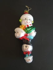 Blown Glass Snowman Head Totem Pole / Icicle Christmas Ornament