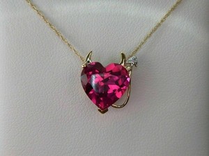Authentic 2 Ct Heart Lab Created Ruby Devil Heart Pendant Necklace 14k Yellow Gold Plated