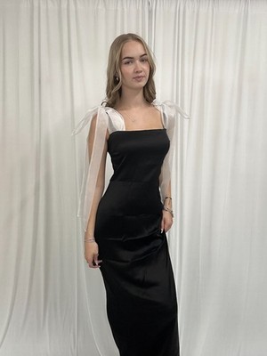 Reformation Kacia schwarz/weiß Fliege Schulter Maxikleid Größe 4 ärmellos 