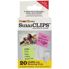 Stikki Clips with Mounting Putty, Pack of 20, White