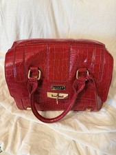Lipsy Of London Barrel Bag In Faux Reptile Patent Leather & Red Lining Used VGC
