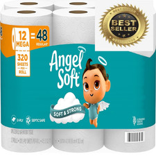 Angel Soft Toilet Paper, 12 Mega Rolls  48 Regular Rolls, Soft and Strong To...