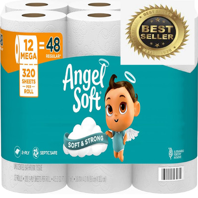 Angel Soft Toilet Paper, 12 Mega Rolls = 48 Regular Rolls, Soft and Strong To...