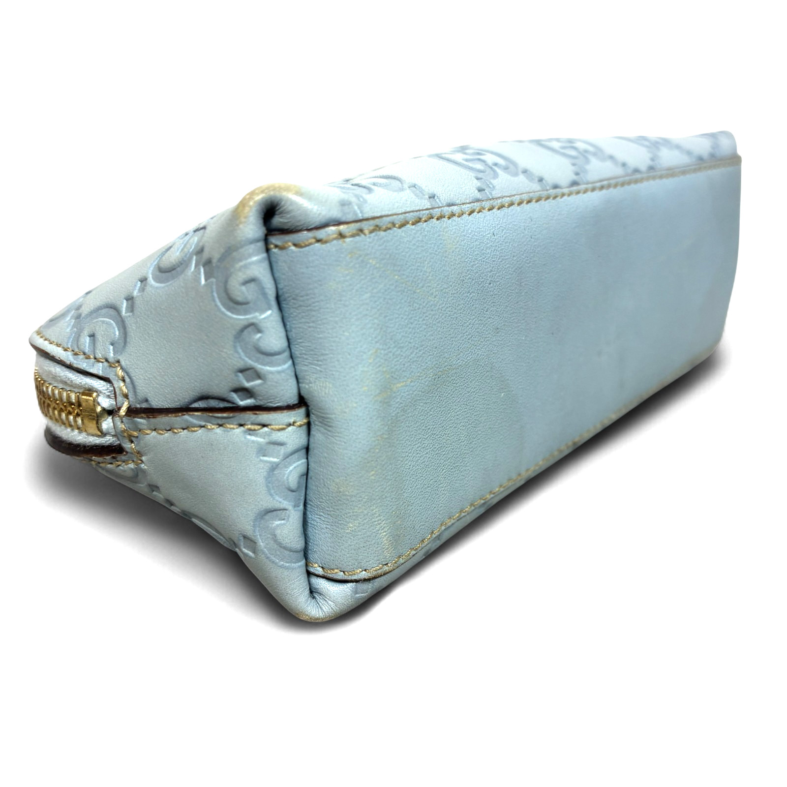 GUCCI Guccissima Cosmetic Pouch Leather Blue Italy -Pre loved thumbnail 11