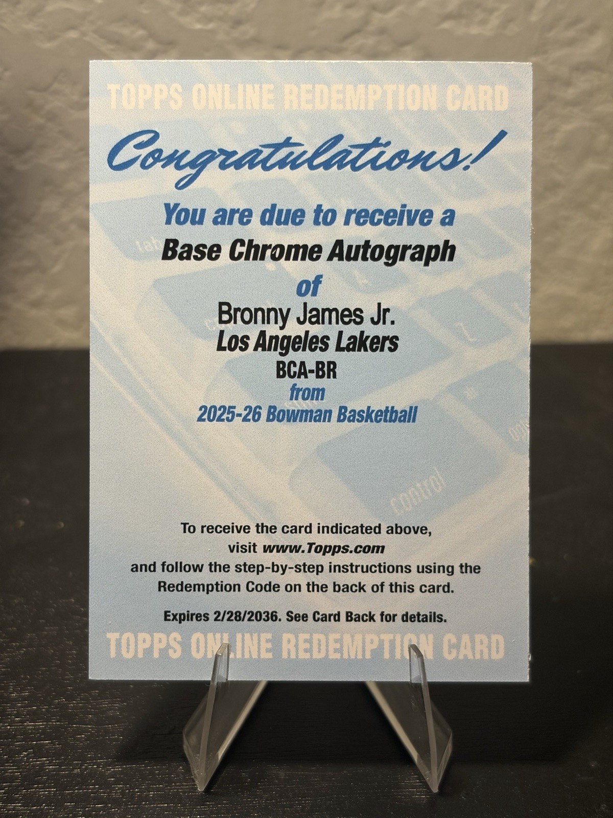 Bronny James Jr 2025-26 Topps Bowman Chrome Auto Base Chrome Redemption view 1