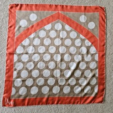 Vintage Vera Neumann Square SILK Scarf ORANGE TAN WH Polka Dot Japan Geometric