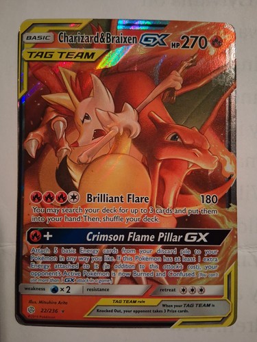 Pokémon TCG Charizard & Braizen GX Holo Card 22/236 Tag Team Cosmic Eclipse