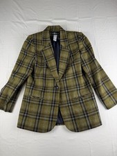 Vintage Sag Harbor Wool Blend Blazer Jacket Women's Size 8 Greenish/Yellow Plaid