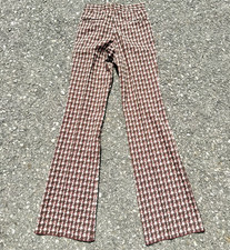 Vintage Mens 70s Knit Houndstooth Bell Bottom Flare Pants Disco Mod Hippie 28x36
