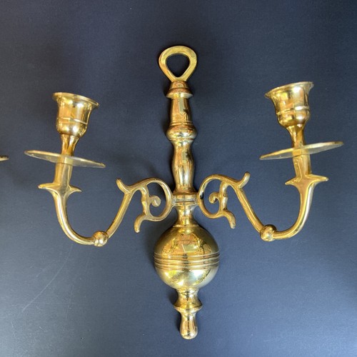 Two Vintage Heavy Brass Candle Wall Sconce Two Arm Candle Holder Home Decor - Picture 3 of 9