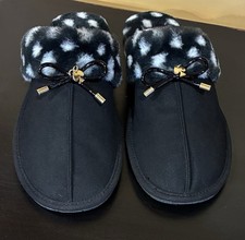 Kate Spade Lacey Basic Faux Fur Slippers, Slip On Mule Black White SZ. 9B