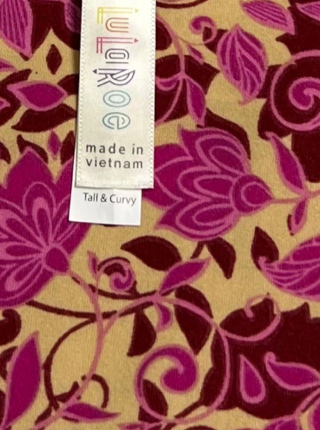 LuLaRoe Leggings TC Tall Curvy AUTUMN Fall Khaki TAN PINK Abstract Modern Flower - Image 4 of 4