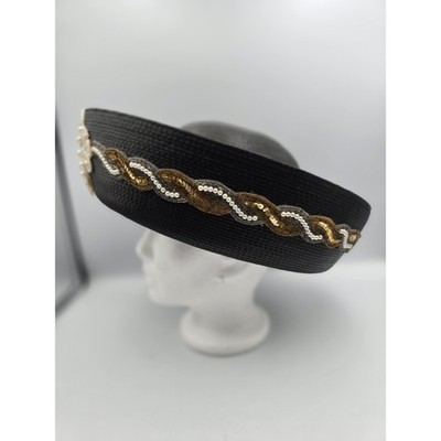 Unbranded Vintage Pillbox Hat Womens OS Black Good‎ Beaded Sequin Pearl Trim Unbranded Vintage Pillbox Hat Womens OS Black Good Beaded  main image 2