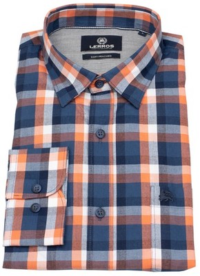 Lerros Hemd Regular Fit Under Button Down kariert blau / orange