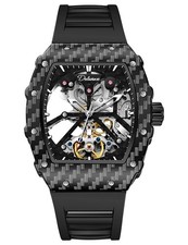 Mens Fashion Automatic Skeleton Luminous Tonneau Watch Silicone Band Big Face...