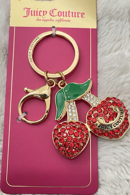 Juicy Couture Cherry Rhinestone Metal Key Chain Bag Charm Gold Tone Women's