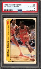 1986 Fleer Sticker #8 Michael Jordan Rookie PSA 6 Vintage Basketball Card (1828). rookie card picture