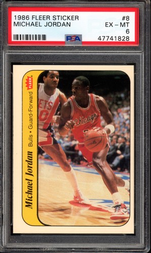 1986 Fleer Sticker #8 Michael Jordan Rookie PSA 6 Vintage Basketball Card (1828)