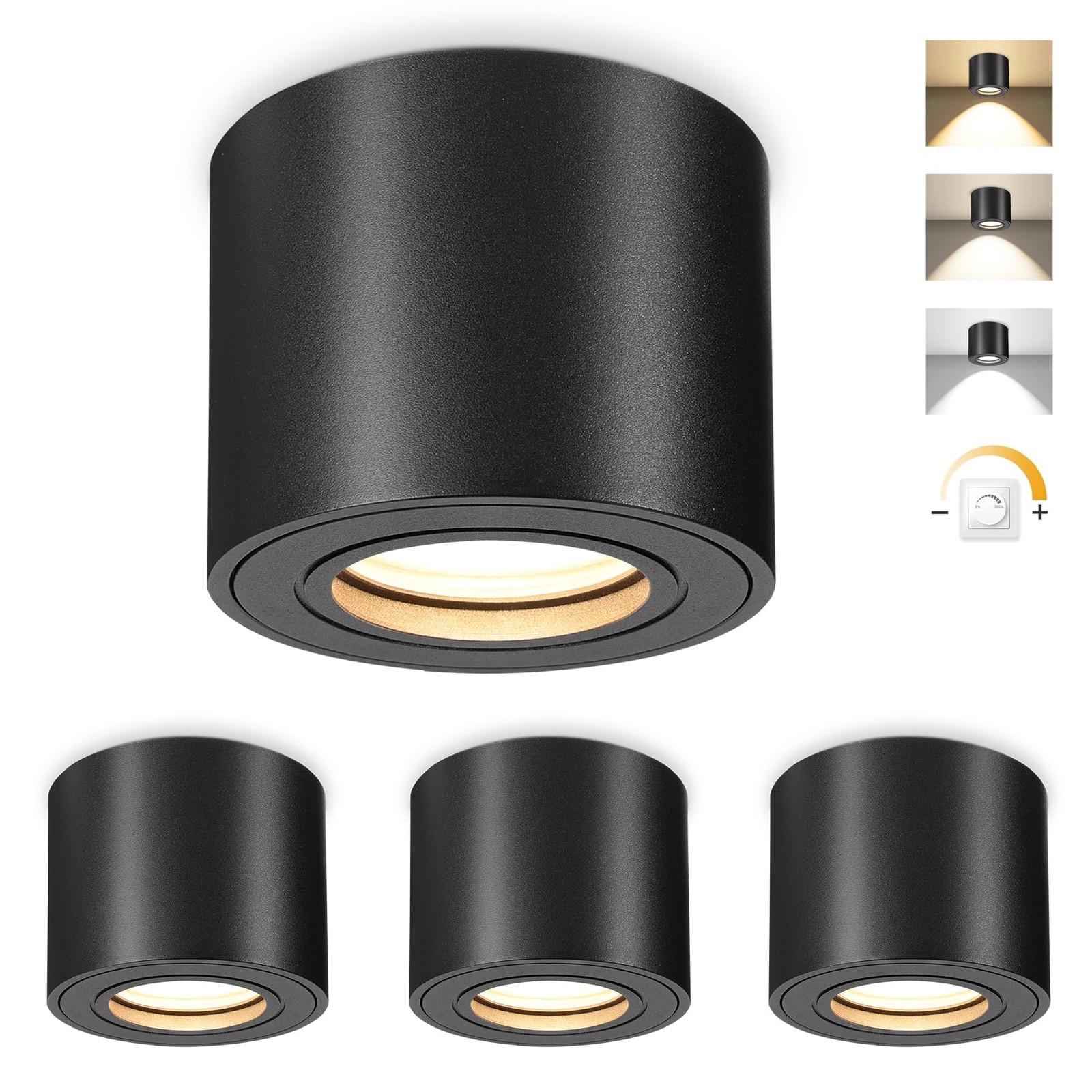 Spot en saillie noir dimmable anti-humidité Éclairage LED de plafond compact x4