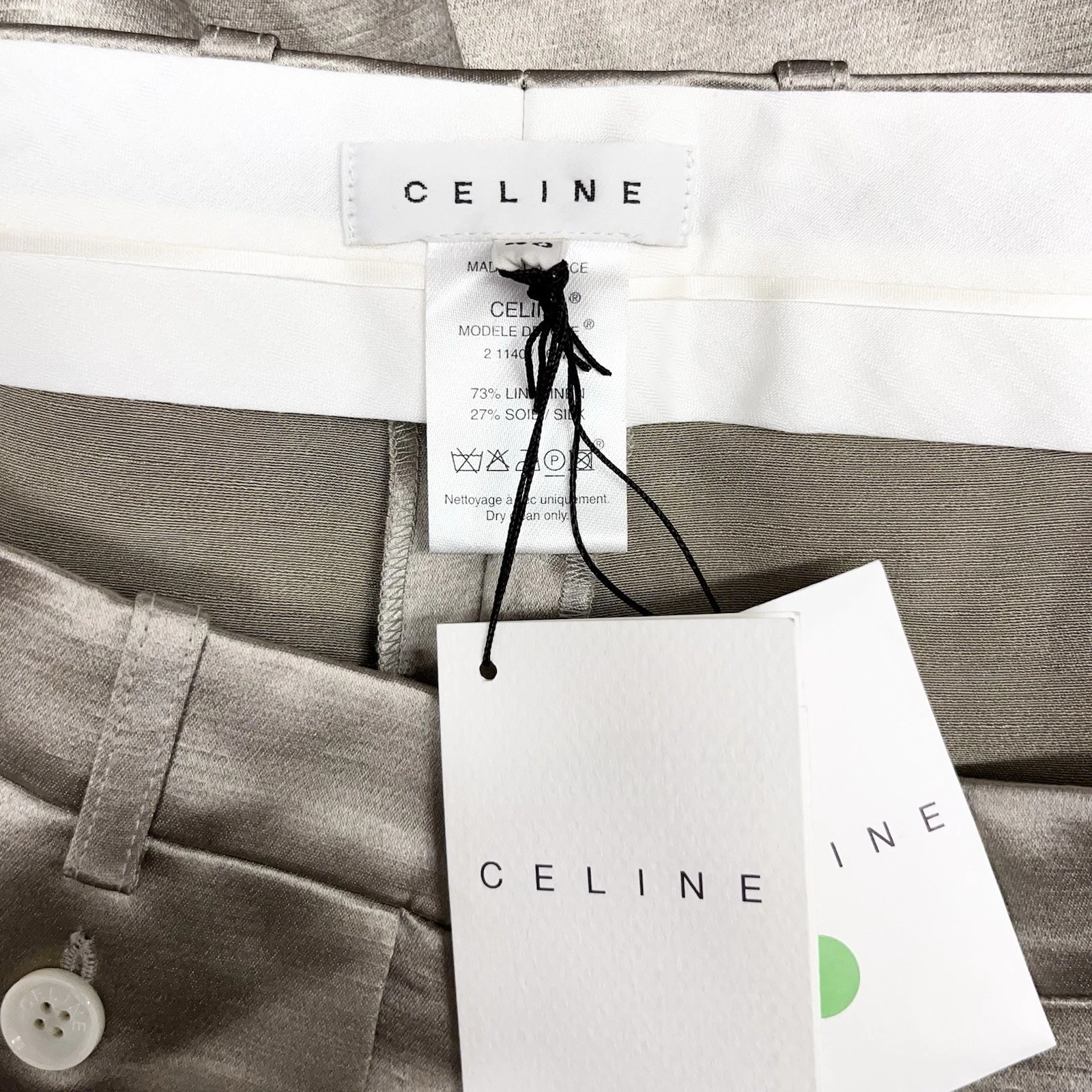 Pantalone vestito Celine lino e seta nuovo con etichetta tono champagne taglia 40