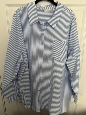 New JOAN RIVERS 3X Seersucker Boyfriend Shirt wi/Button Side Periwinkle Blue