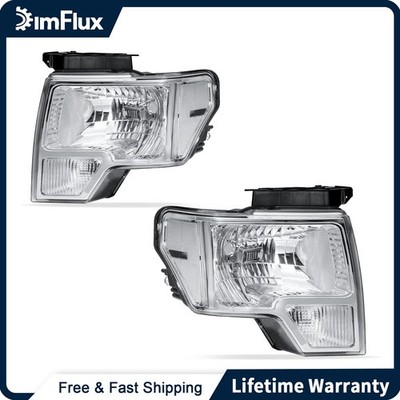 DimFlux Headlights for 2009-2014 Ford F150 F-150 Chrome Housing Clear Reflector