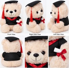 Graduation Teddy Bear Plush 9" Graduate Gift Cap Gown Diploma Red Tassel