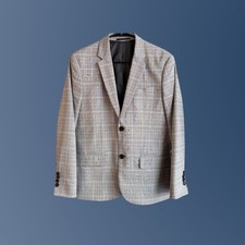 H M Men's Gray/Black Plaid Single-Breasted Skinny Fit Jacket/Blazer Size 38R