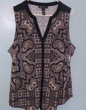 INC International Concepts Sz 2X Shirt Brown & Black Tank Top Sleeveless Zip