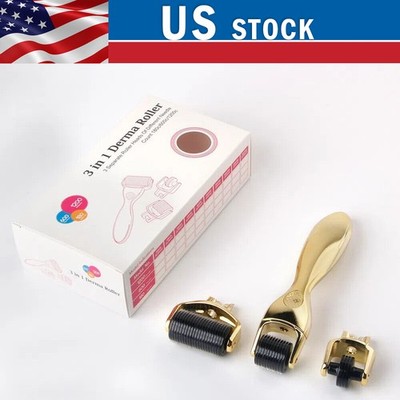 3 in 1 Beard Derma Roller For Hair Loss Beard Growth Titanium Fast Shipping US