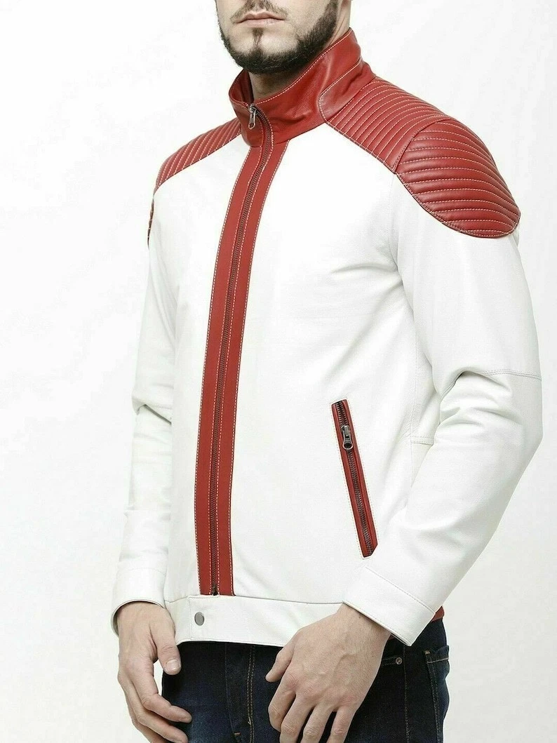 VETEMENTS Giacca Moto Uomo Bianca Vera Pelle di Agnello Stile Trapuntato