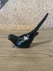 Vintage Fenton Glass Black Hand Painted Floral Design Bird Figurine 5 1/2"x5"