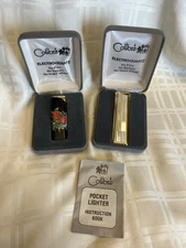 Pair Of Vintage Colibri Electro-Quartz Lighters Mother Of Pearl And Roses